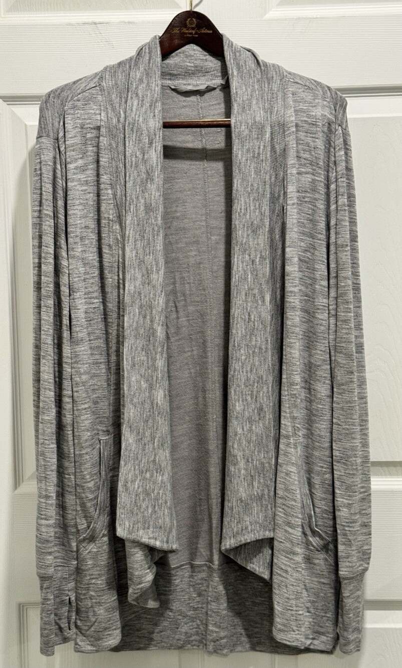 Athleta Pranayama Wrap Cardigan Black Modal Blend Thumbholes Size Large